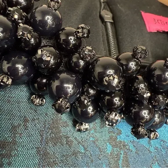 Betsey Johnson Blue Green Jacquard Beaded Collar Dress 4 Holiday Party - Picture 4 of 7